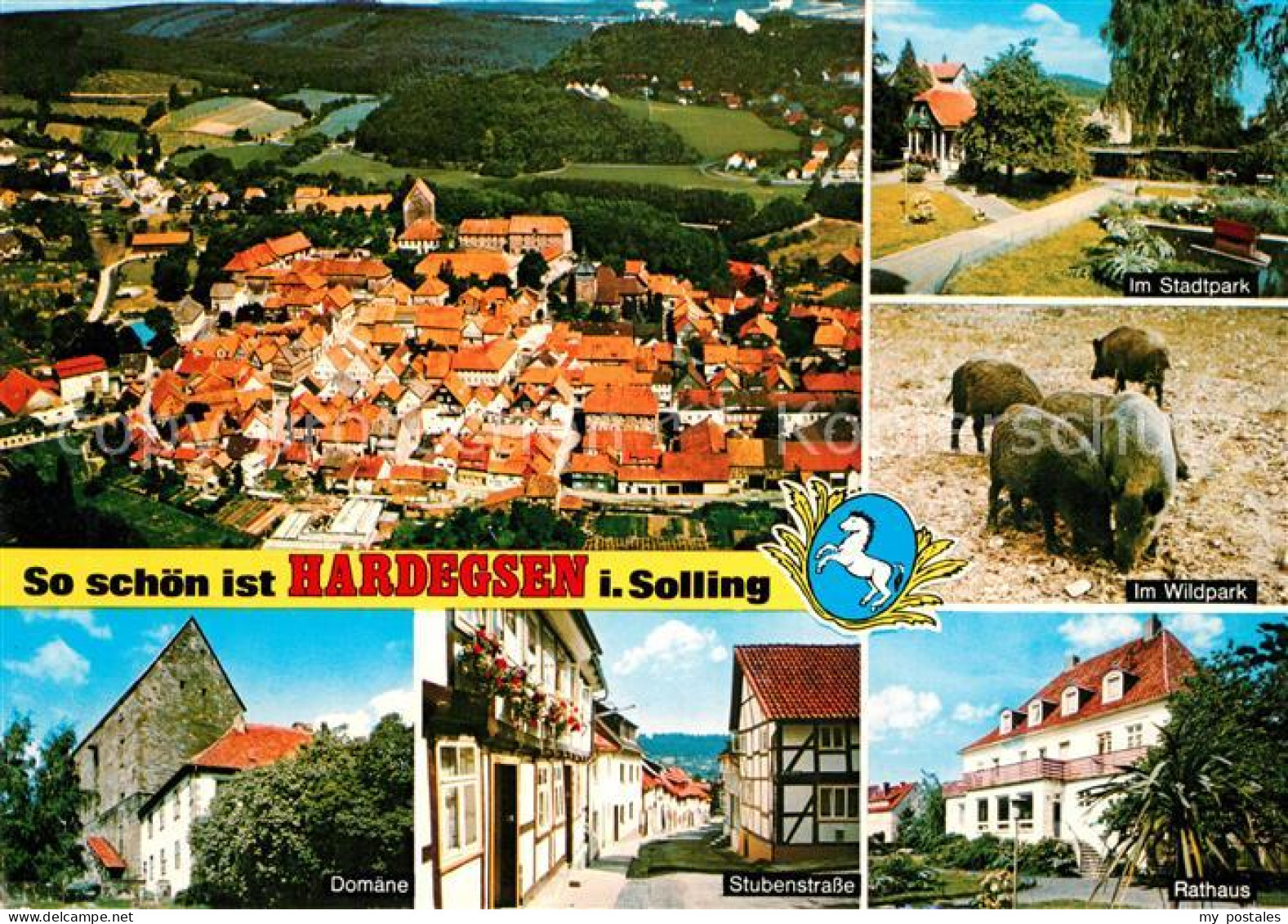 73133061 Hardegsen Fliegeraufnahme Stadtpark Wildpark Wildschweine Rathaus Stube - Hardegsen