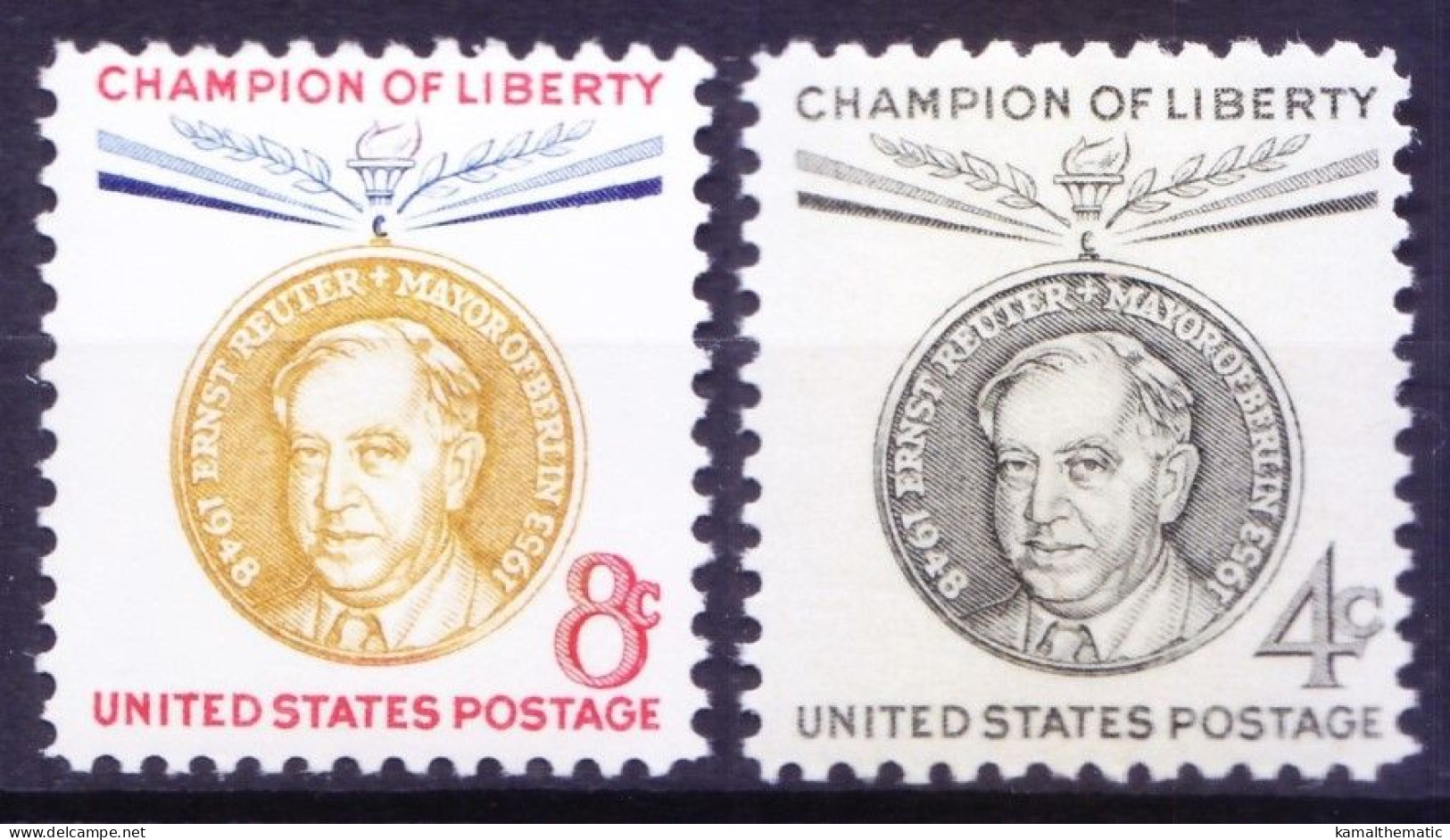 USA 1959 MNH, Champions Of Liberty, Ernst Reuter, Medals - Kennedy (John F.)