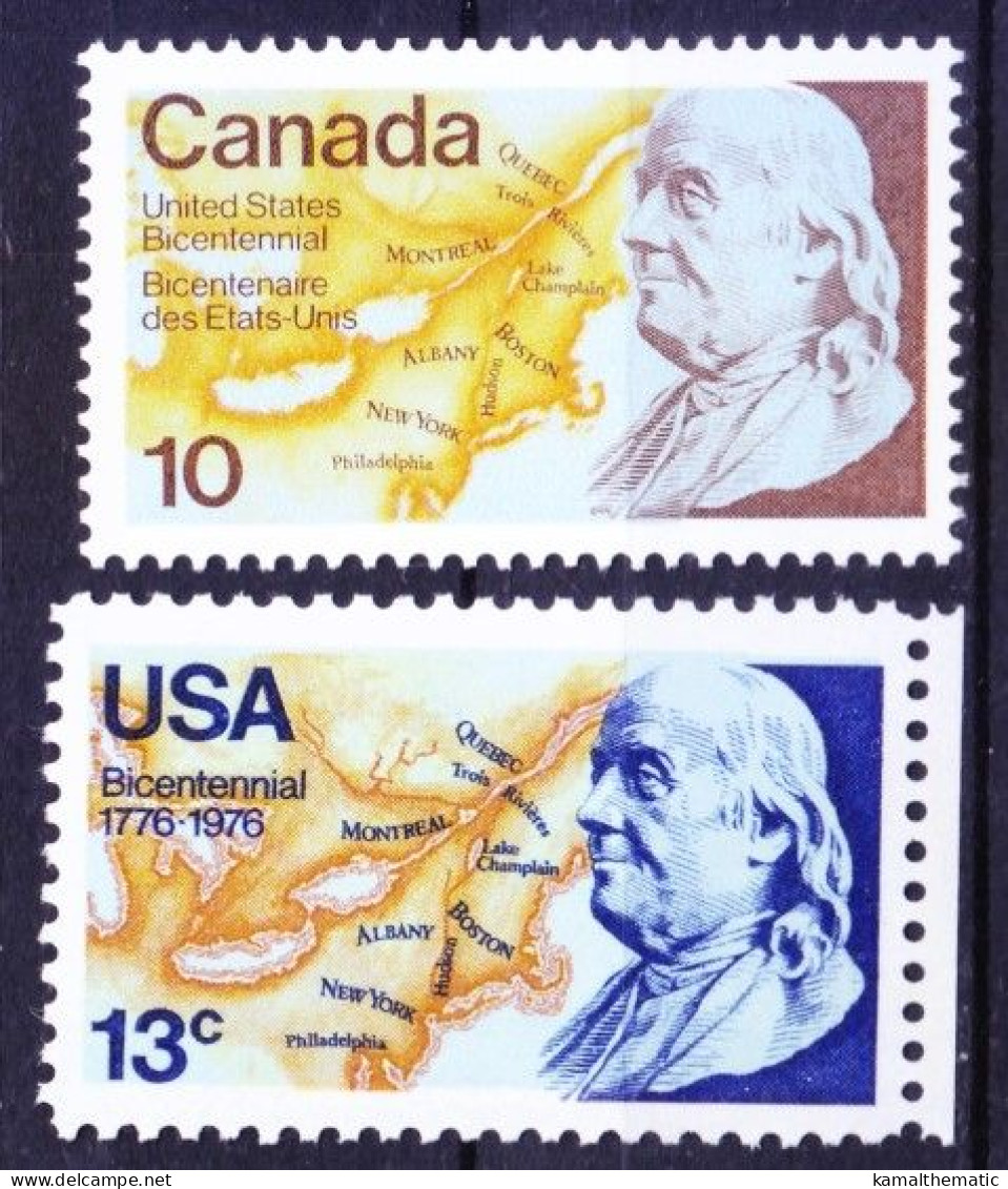 USA Canada 1976 MNH Joint Issue, Franklin And Map Of North America - Kennedy (John F.)