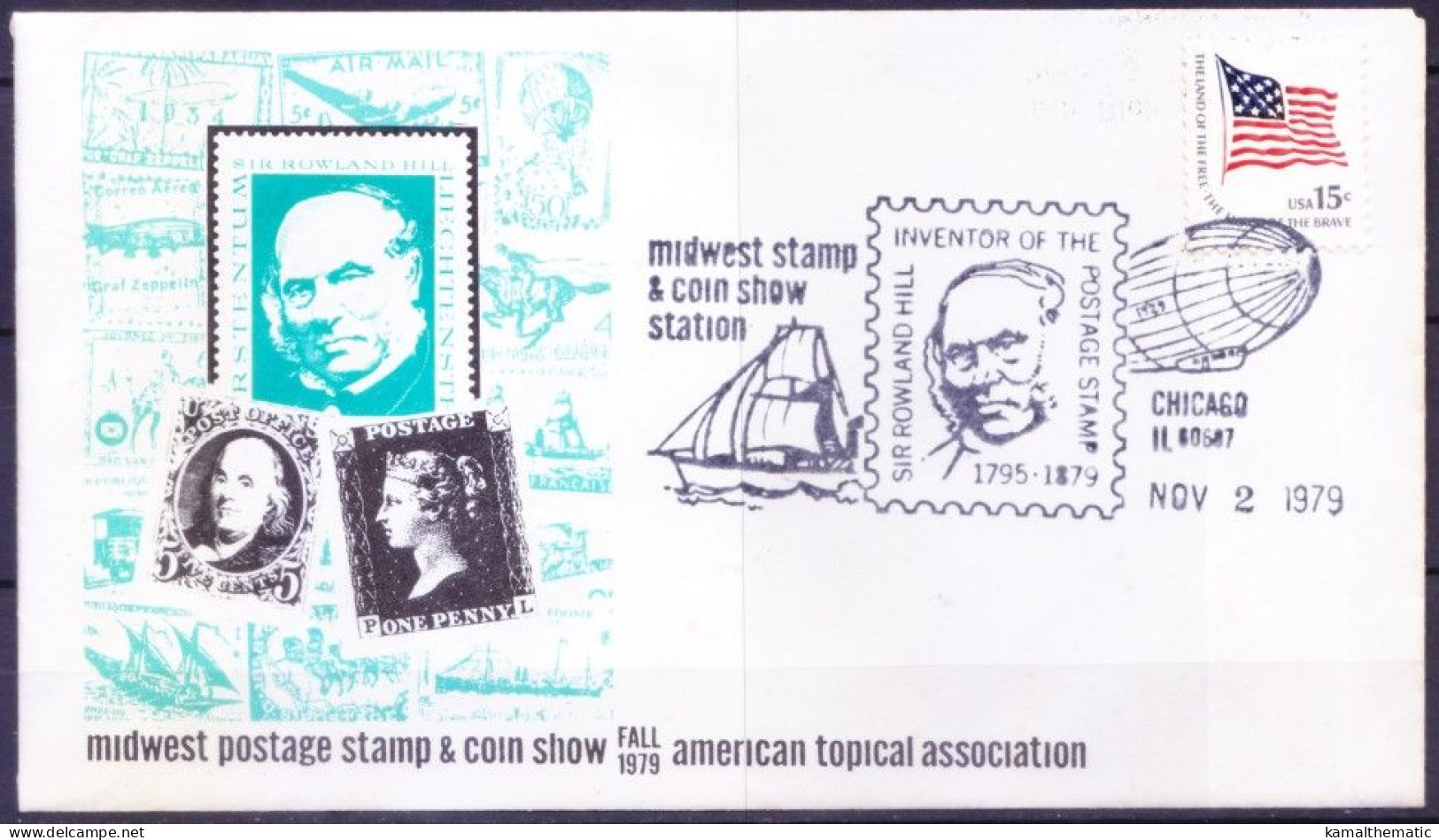 USA Chicago 1979 Sir Rowland Hill, Hot Air Balloon, Midwest Stamp And Coin Show, ATA - Rowland Hill