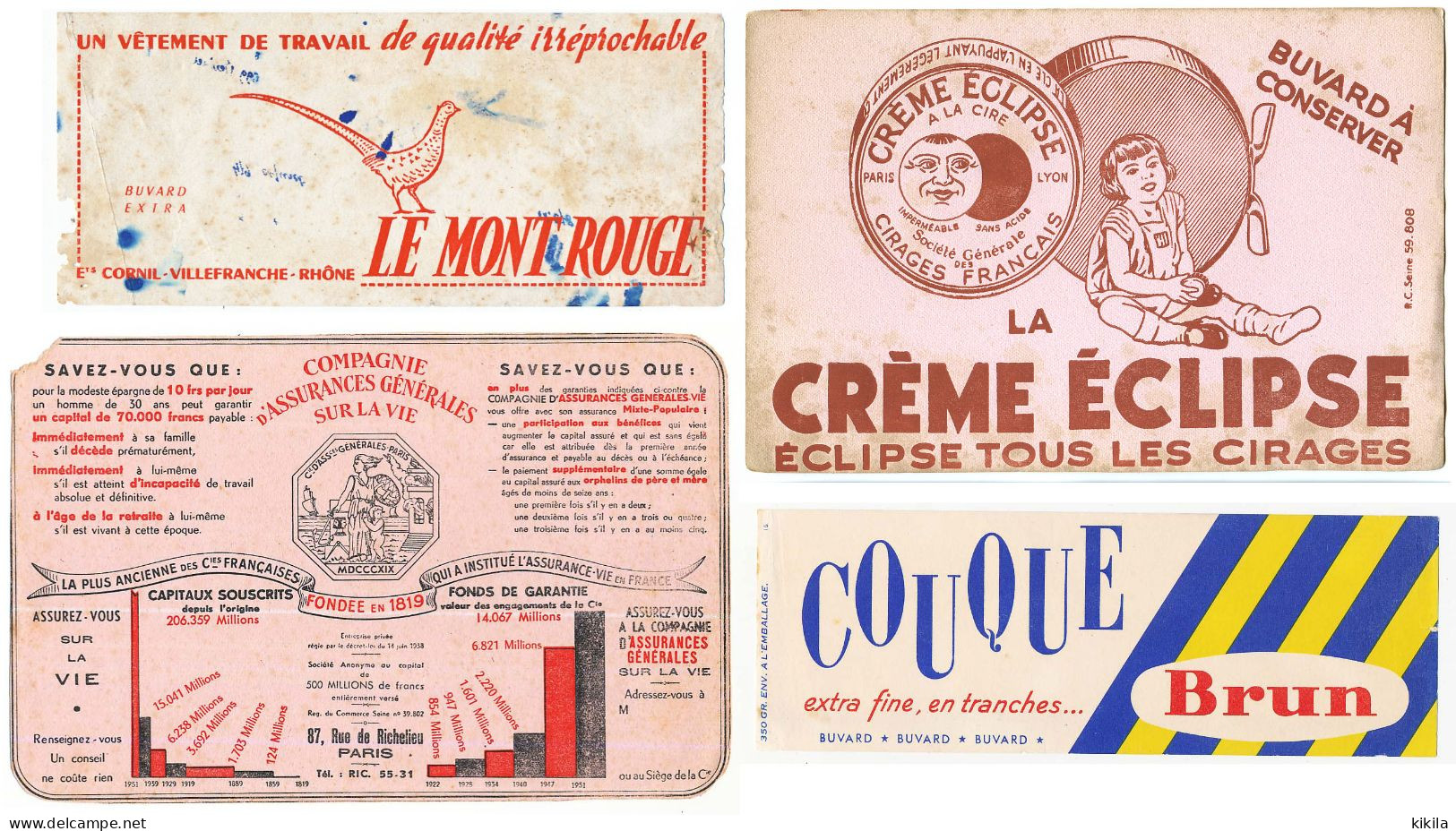 Lot De 4 Buvards (7) CREME ECLIPSE - ASSURANCES - BRUN - MONT ROUGE  Avec Défauts :taches,  Pliures, Déchirures Etc. Etc - Colecciones & Series