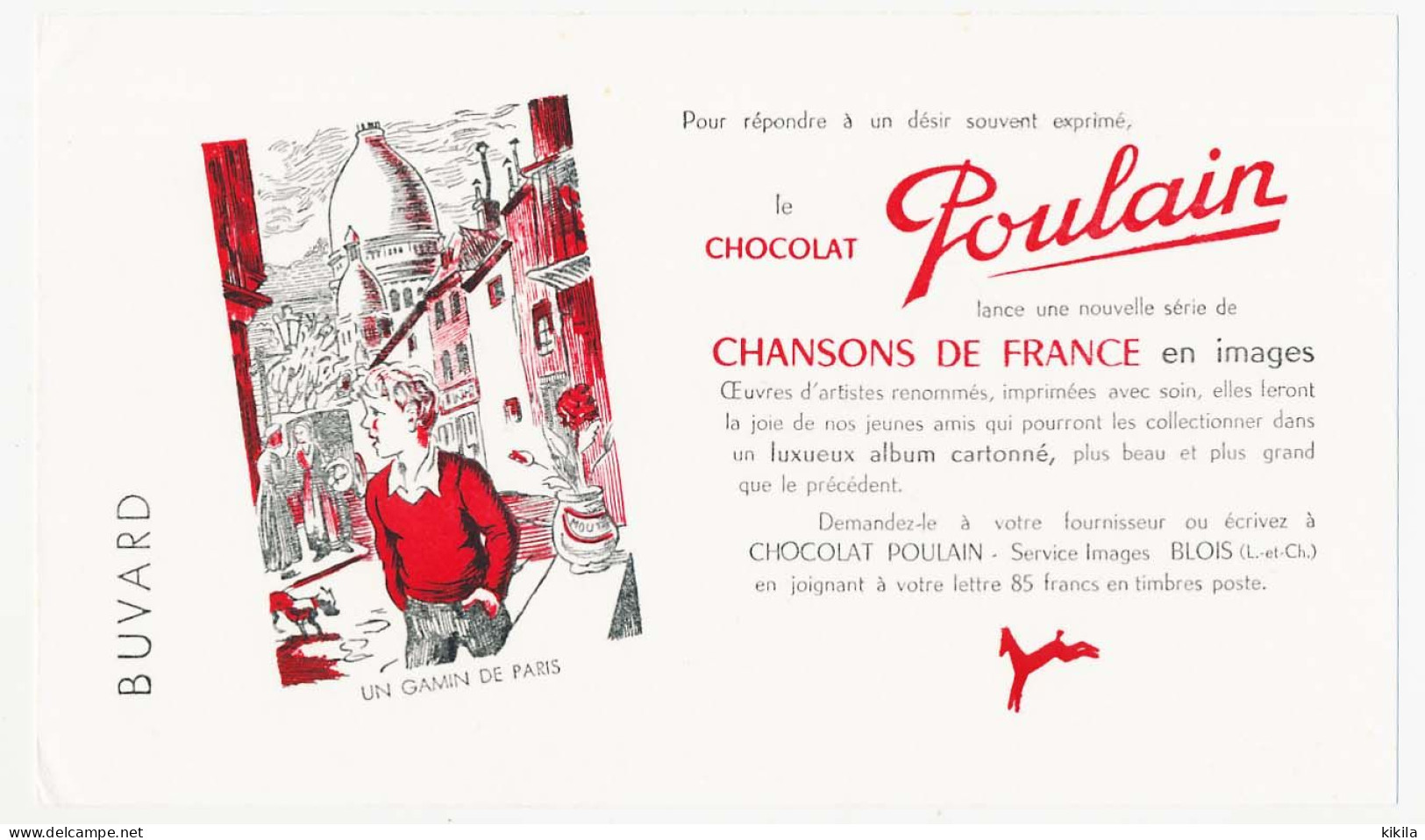 Buvard 21.8 X 12.6 Chocolat POULAIN Chansons De France  Un Gamin De Paris - Cocoa & Chocolat