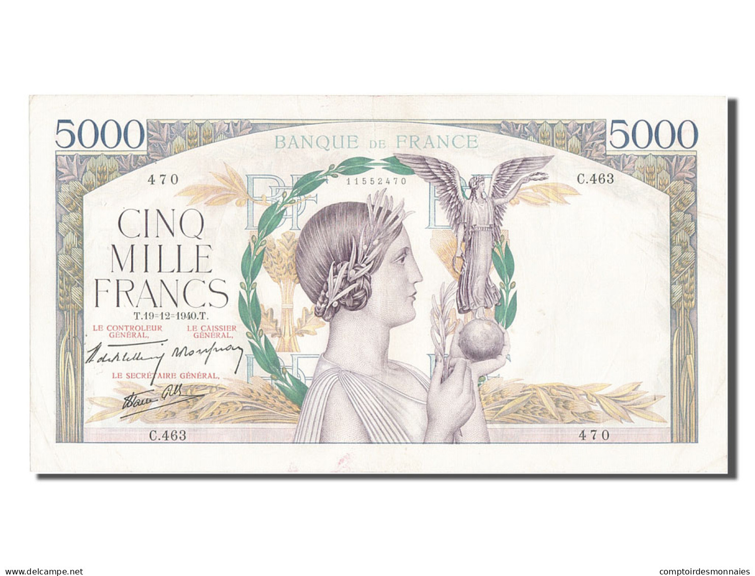 Billet, France, 5000 Francs, 5 000 F 1934-1944 ''Victoire'', 1940, 1940-12-12 - 5 000 F 1934-1944 ''Victoire''