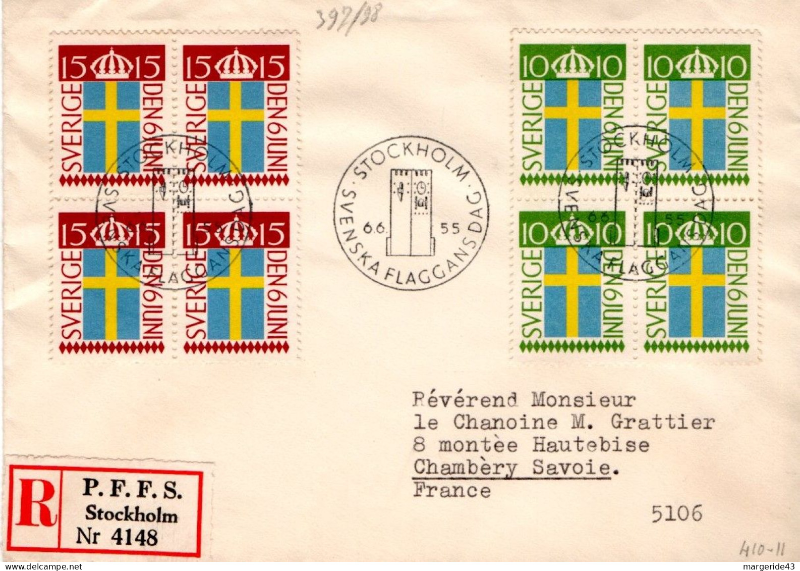 SUEDE LETTRE FDC POUR LA FRANCE 1955 - FDC