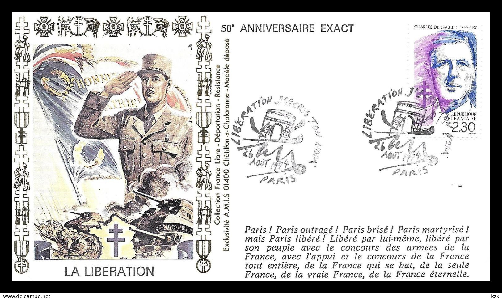 1 24	-	138	-	50ème Anniversaire De La Libération - Paris 26/08/1994 - De Gaulle (General)