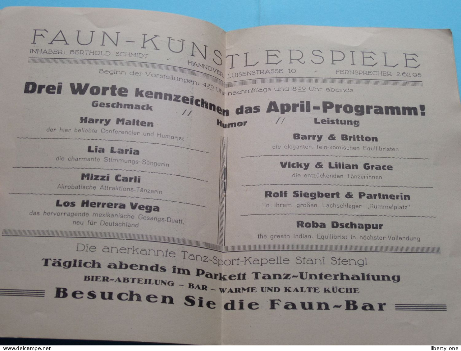 FAUN Künstlerspiele HANNOVER - Luisenstr. 10 ( Dir. B. Schmidt ) Anno 19?? ( Sehen Sie SCANS ) ! - Programmes