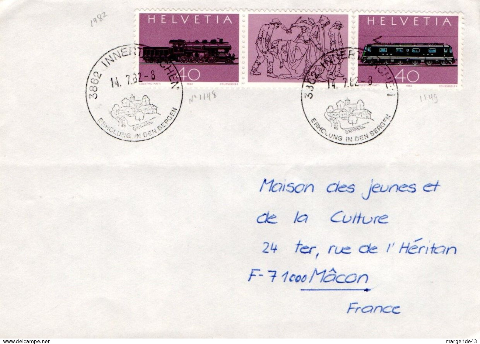 SUISSE AFFRANCHISSEMENT COMPOSE SUR LETTRE POUR LA FRANCE 1982 - Covers & Documents