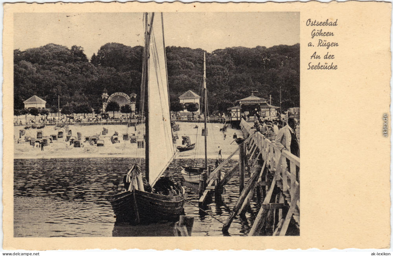 Göhren (Rügen) Segelboot An Der Landungsbrücke, Pavillon Strand B Stralsund 1936 - Göhren