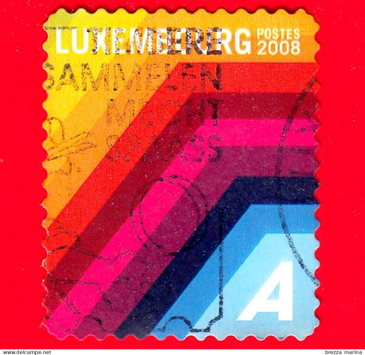 LUSSEMBURGO - Usato - 2008  - Postocollants - Linee Ad Angolo Multicolori - A In Basso A Destra - A (0,50) - Used Stamps