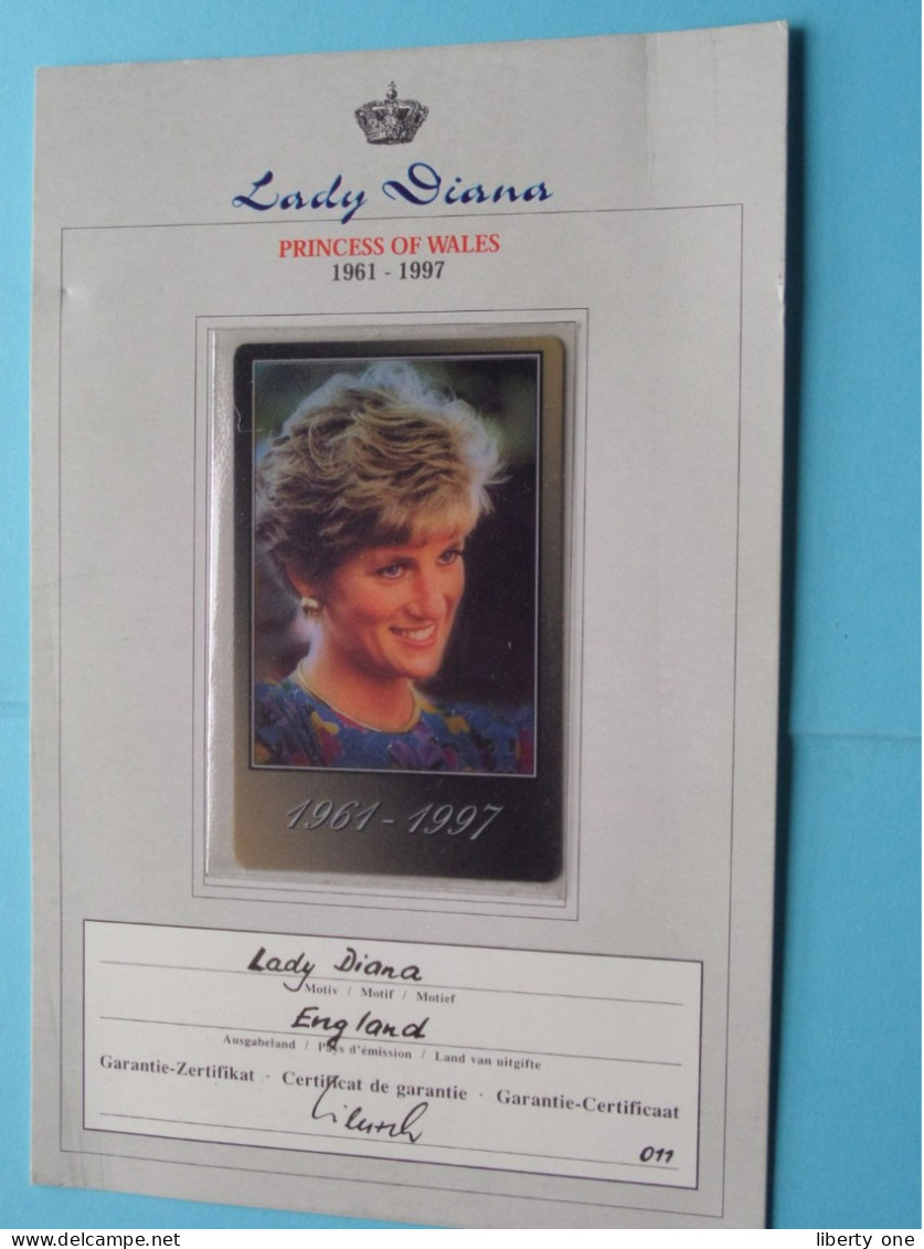 Lady DIANA Princess Of Wales 1961-1997 ( U.K. ) Garantie N° 011  ( See SCANS ) ! - Personnages