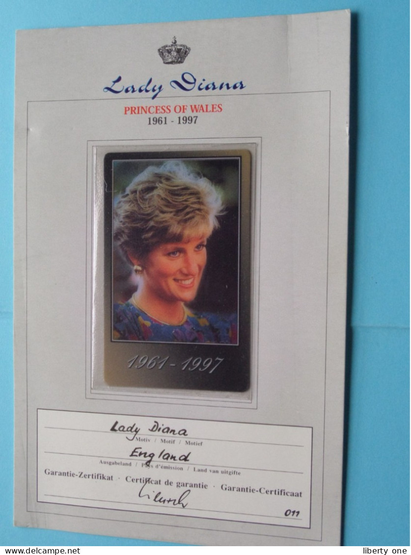 Lady DIANA Princess Of Wales 1961-1997 ( U.K. ) Garantie N° 011  ( See SCANS ) ! - Personajes