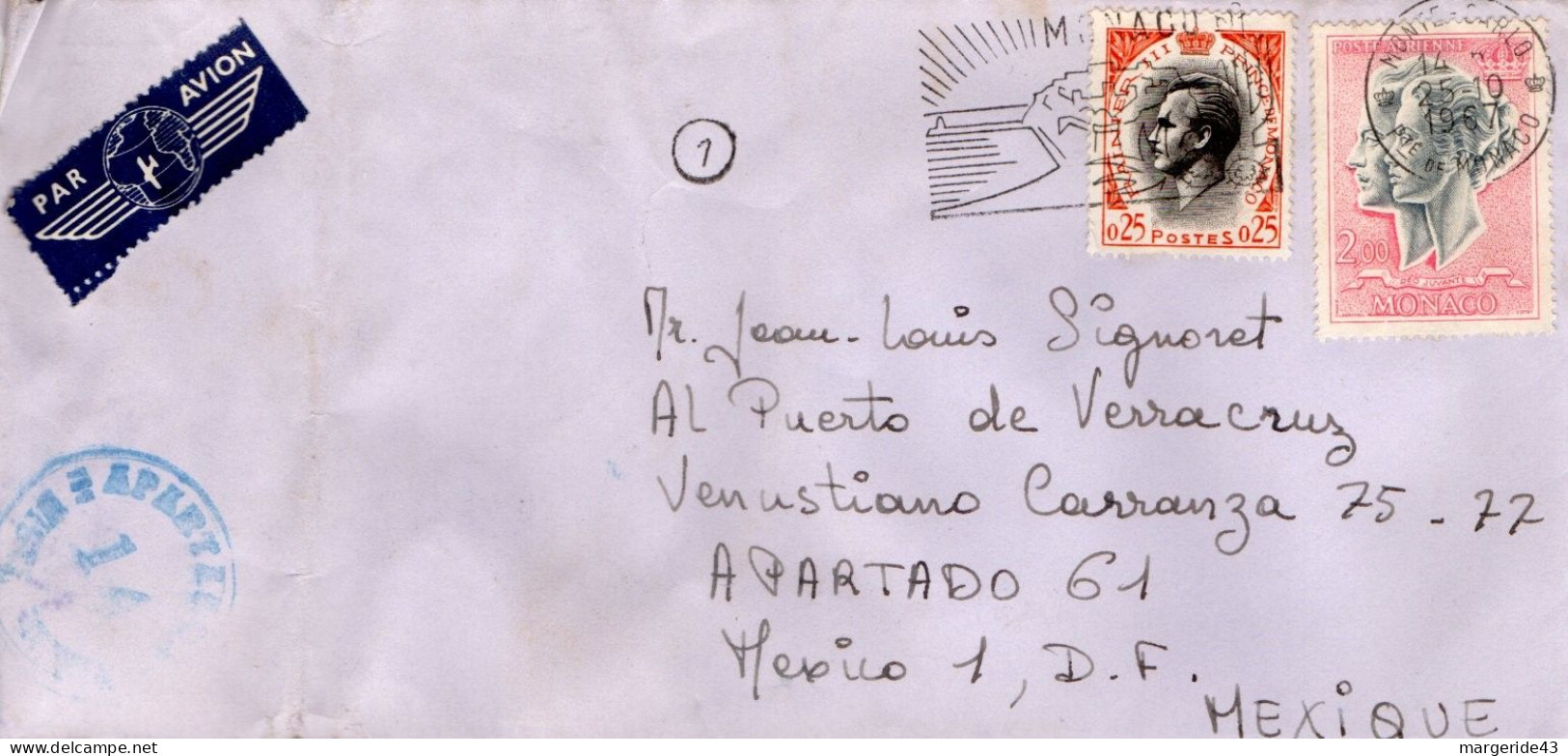 MONACO AFFRANCHISSEMENT COMPOSE SUR LETTRE POUR LE MEXIQUE 1967 - Briefe U. Dokumente