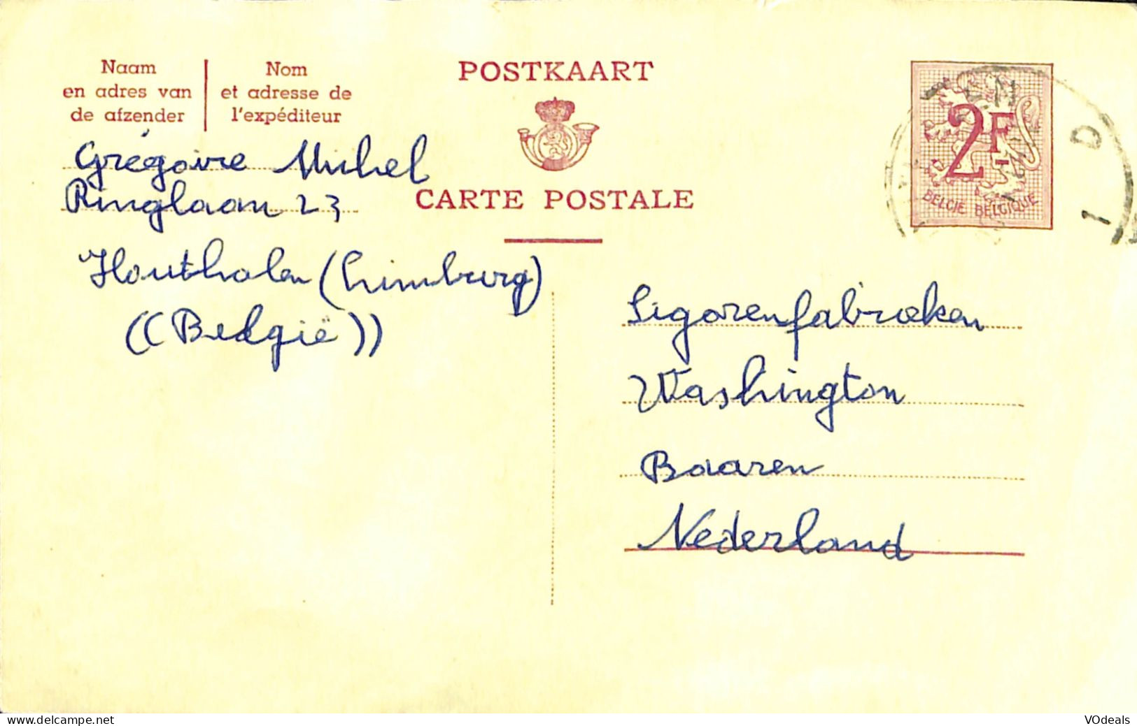 Belgique - Carte Postale - Entier Postal - 196? - Houthalen - Baarn (Nederland) - 2 Francs - Briefkaarten 1951-..