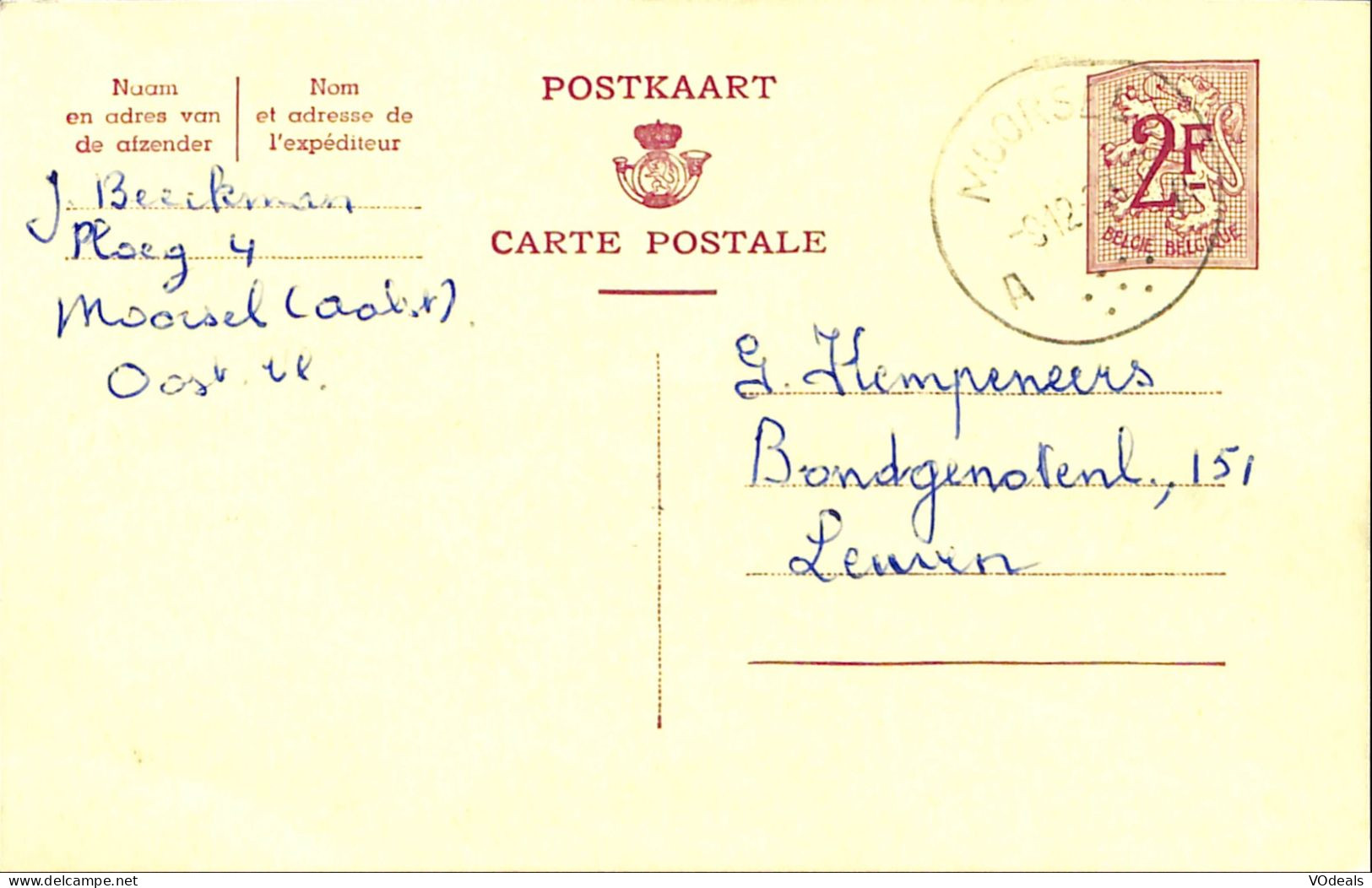 Belgique - Carte Postale - Entier Postal - 1963 - Moorsel - Leuven - 2 Francs - Postcards 1951-..
