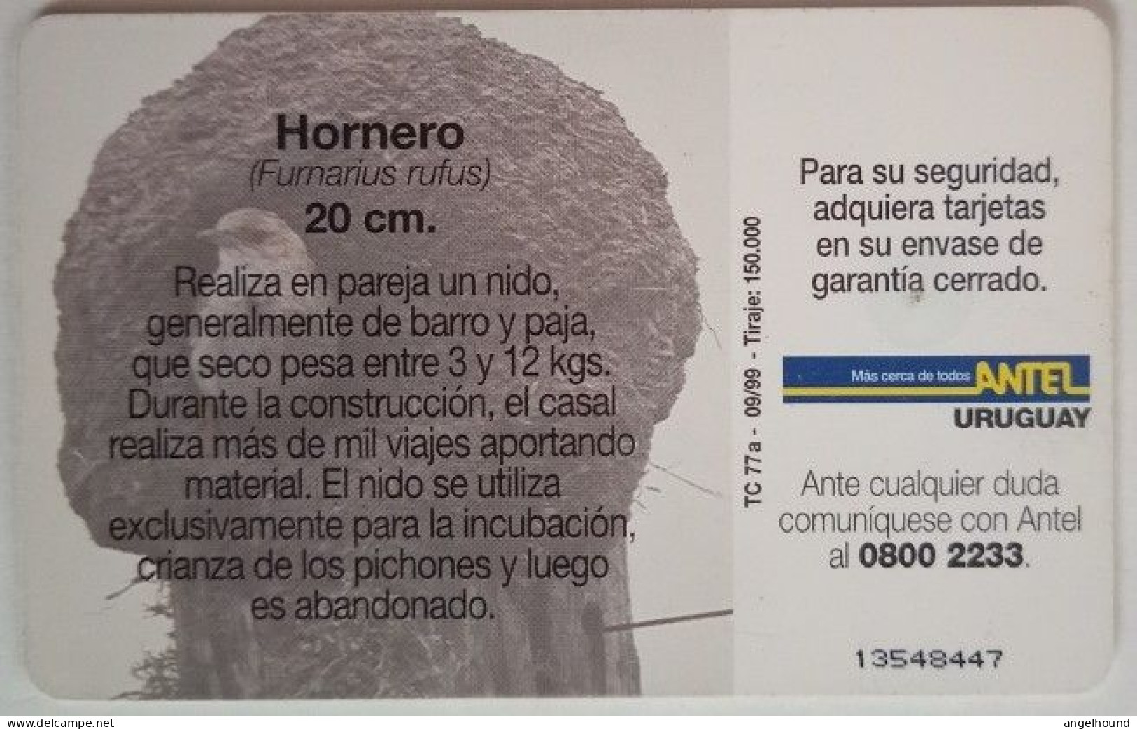 Uruguay Antel $5 Chip Card - Hornero - Uruguay