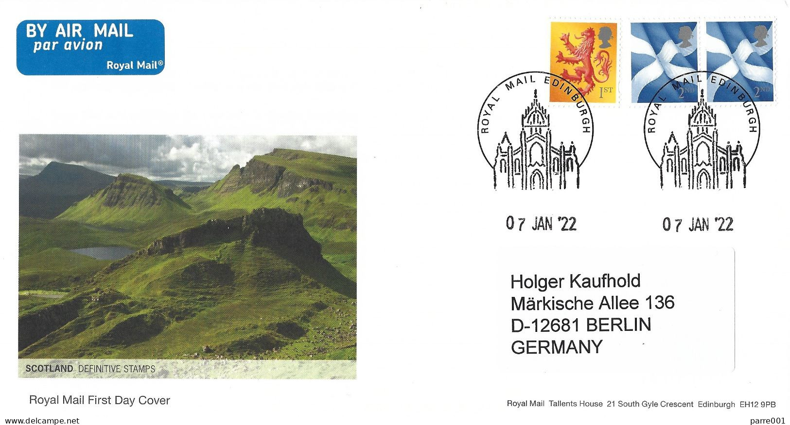 UK 2022 Edinburgh Scotland Flag Lion Definitive Stamps Royal Mail FDC Cover - Local Issues