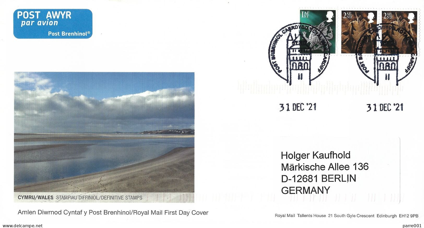 UK 2021 Cardiff Wales Dragon Definitive Stamps Royal Mail FDC Cover - Emissions Locales