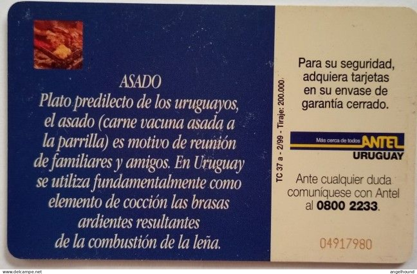 Uruguay Antel $5 Chip Card - Asado - Uruguay