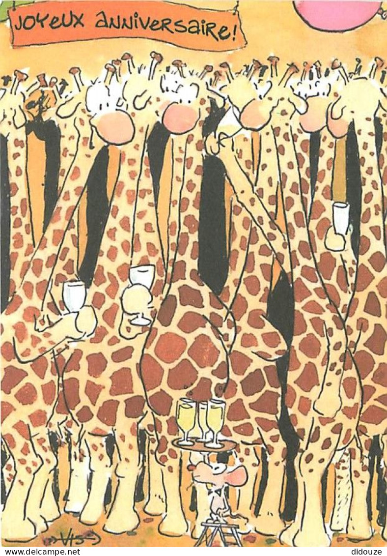 Animaux - Girafes - Carte Anniversaire - Illustration - Carte Neuve - CPM - Voir Scans Recto-Verso - Jirafas