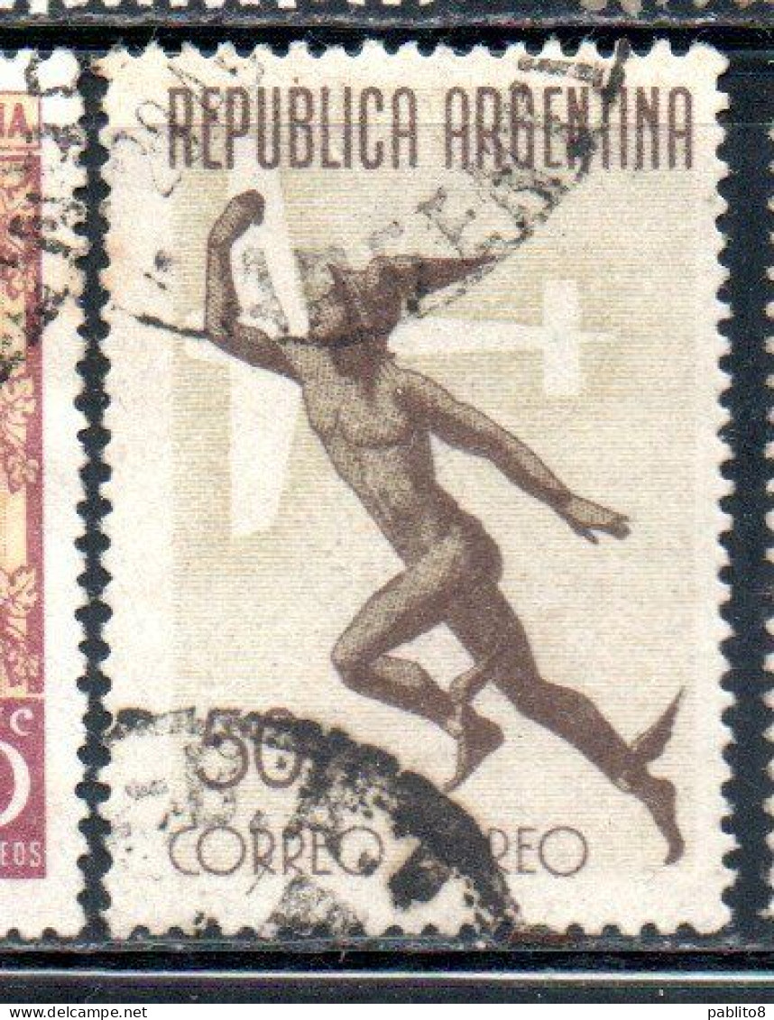 ARGENTINA 1940 1942 AIR MAIL POSTA AEREA CORREO AEREO MERCURY MERCURIO CENT. 50c USED OBLITERE' - Luftpost