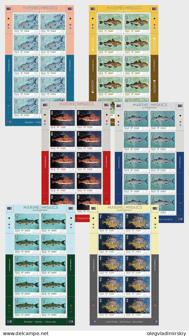 Isle Of Man IOM Great Britain 2024 Europa CEPT Fishes Marine Mosaics Set Of 6 Sheetlets MNH - Man (Ile De)