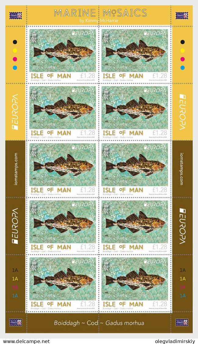 Isle Of Man IOM Great Britain 2024 Europa CEPT Fishes Marine Mosaics Europa Sheetlet Only MNH - Man (Ile De)