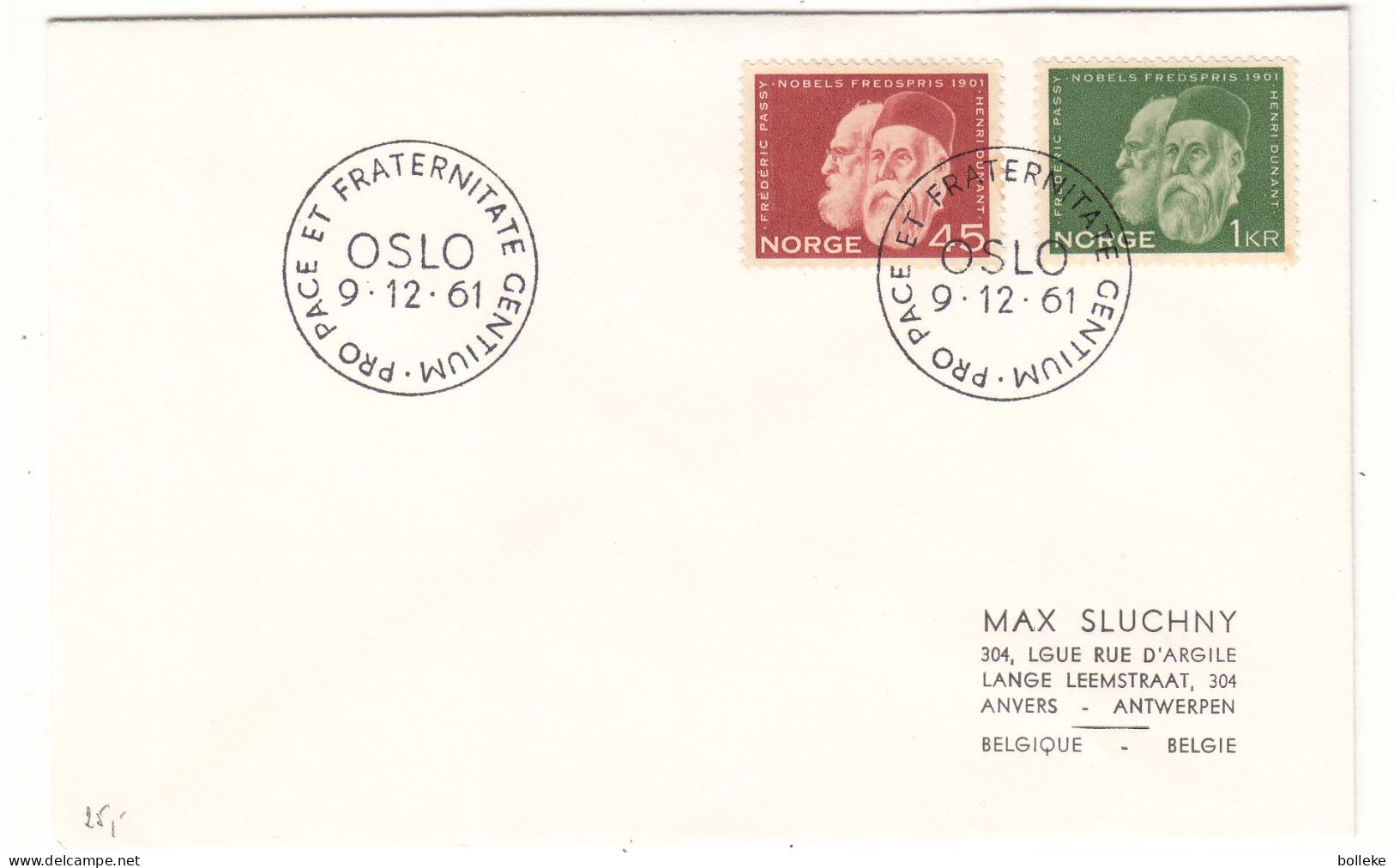 Prix Nobel - Norvège - Lettre De 1961 - Oblit Oslo -  Croix Rouge - Henri Dunant - - Storia Postale