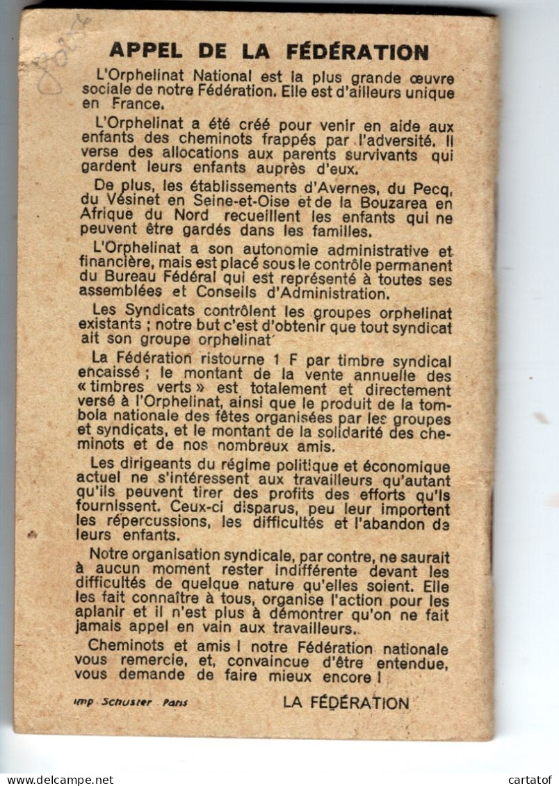 AGENDA 1957 ORPHELINAT NATIONAL Fédération Des Chemins De Fer - Petit Format : 1941-60