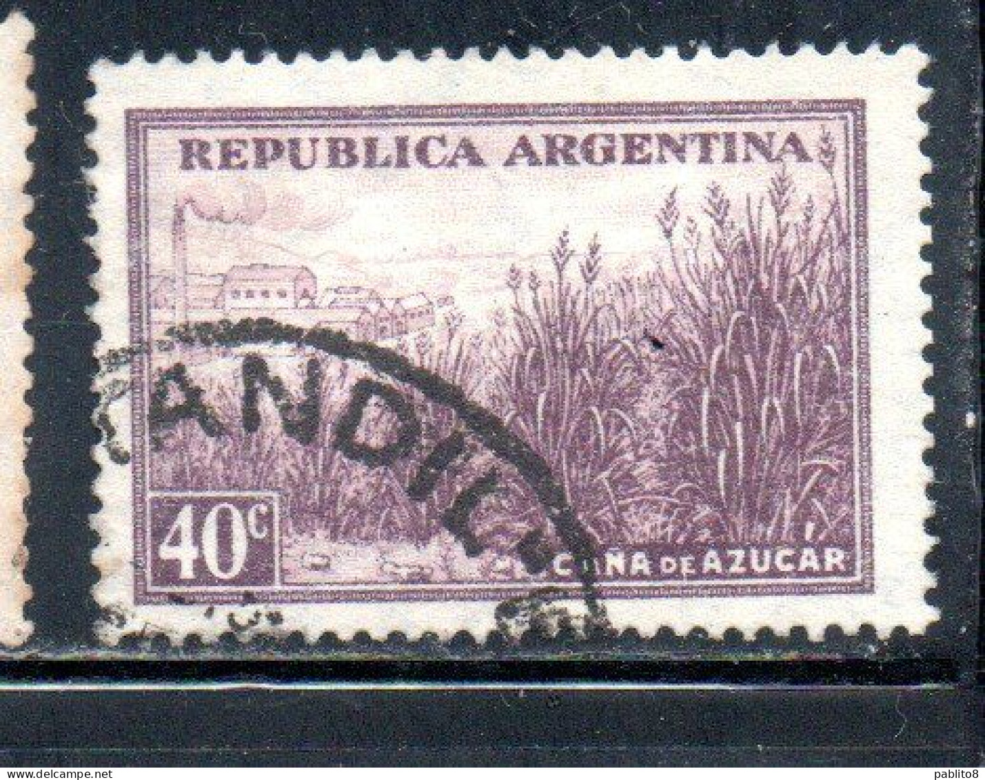 ARGENTINA 1935 1951 SUGAR CANE 1936 CANNA DA ZUCCHERO CENT. 40c USATO USED OBLITERE' - Gebraucht