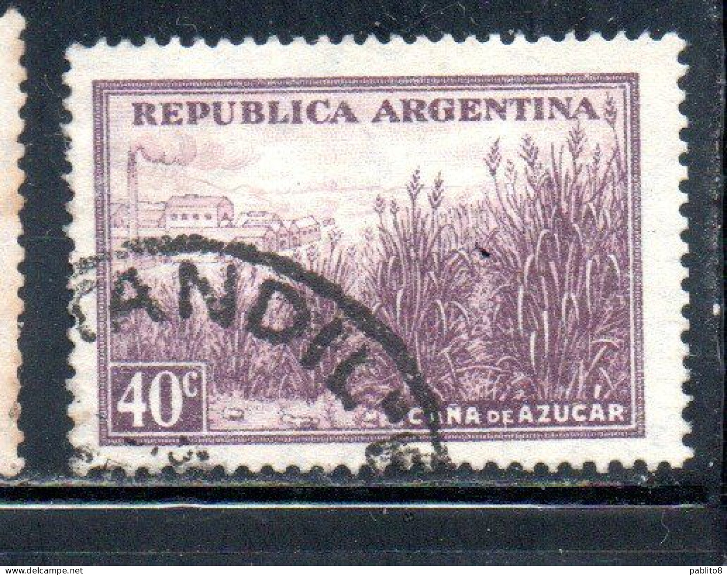 ARGENTINA 1935 1951 SUGAR CANE 1936 CANNA DA ZUCCHERO CENT. 40c USATO USED OBLITERE' - Oblitérés