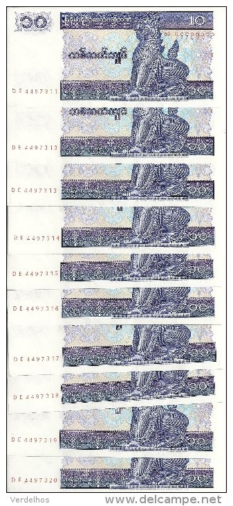 MYANMAR 10 KYATS  1996 UNC P 71 ( 10 Billets ) - Myanmar