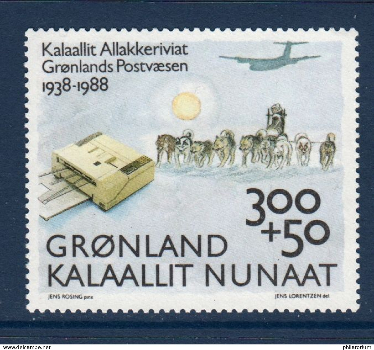 Groenland, **, Yv 173, Mi 185, SG 194, 50e Anniversaire De La Poste, Attelage De Chiens, Fax, Avion, - Neufs