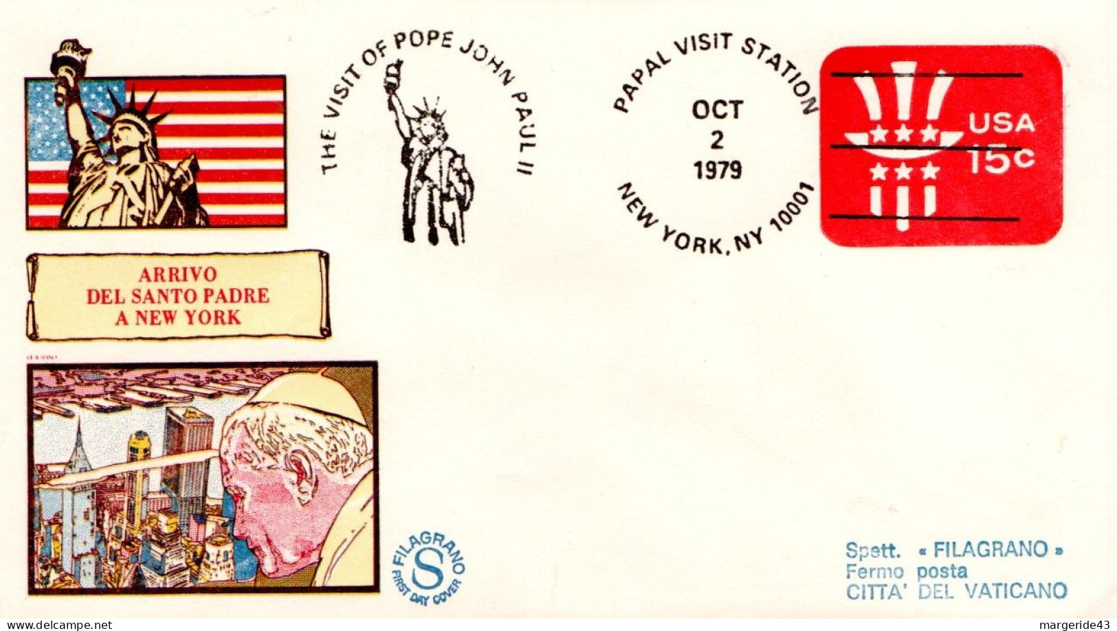 USA ETATS UNIS ENTIER LETTRE VISITE PAPE JEAN PAUL II A NEW YORK 1979 - Event Covers