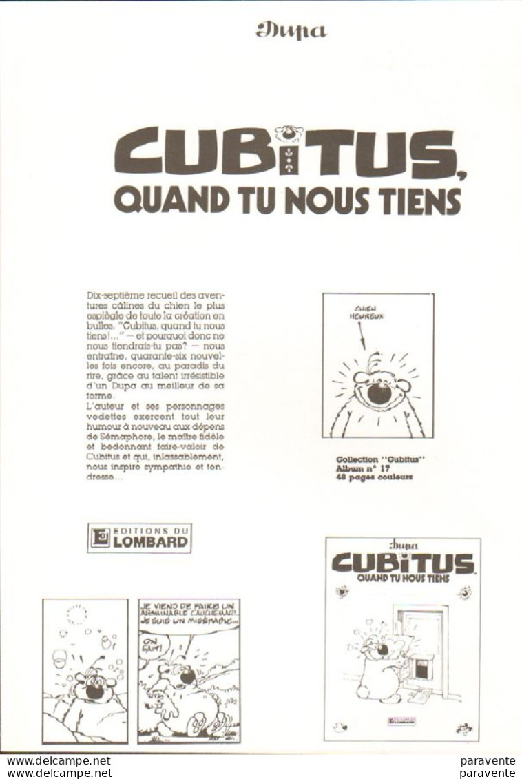 Pochette CUBITUS 20ans Et Pas Une Ride - Dossiers De Presse