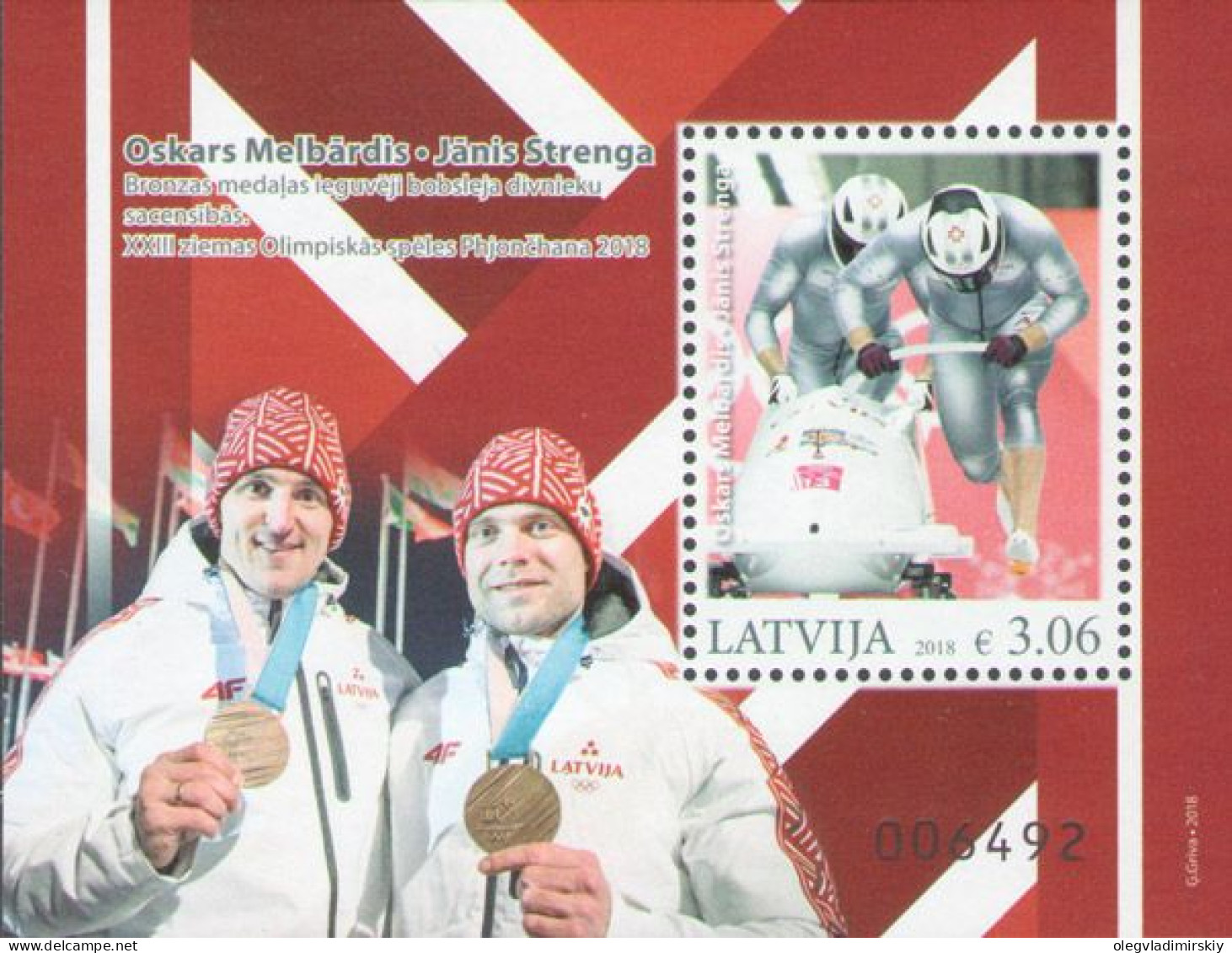Latvia Lettland Lettonie 2018 Pyeongchang Olympic Bobsleigh Champions Olympics Block MNH - Lettland