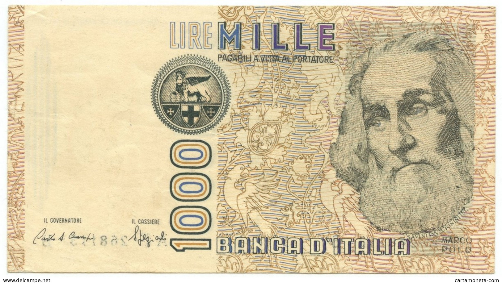 1000 LIRE FALSO D'EPOCA MARCO POLO LETTERA F 20/10/1988 BB+ - [ 8] Falsi & Saggi