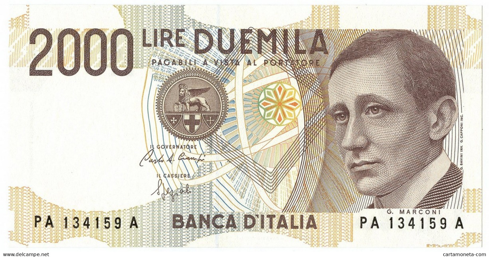 2000 LIRE BANCA D'ITALIA GUGLIELMO MARCONI LETTERA A 24/10/1990 FDS - Autres & Non Classés