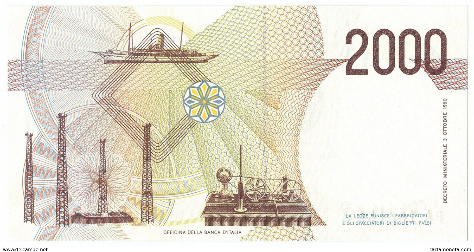 2000 LIRE BANCA D'ITALIA GUGLIELMO MARCONI LETTERA A 24/10/1990 FDS - Autres & Non Classés