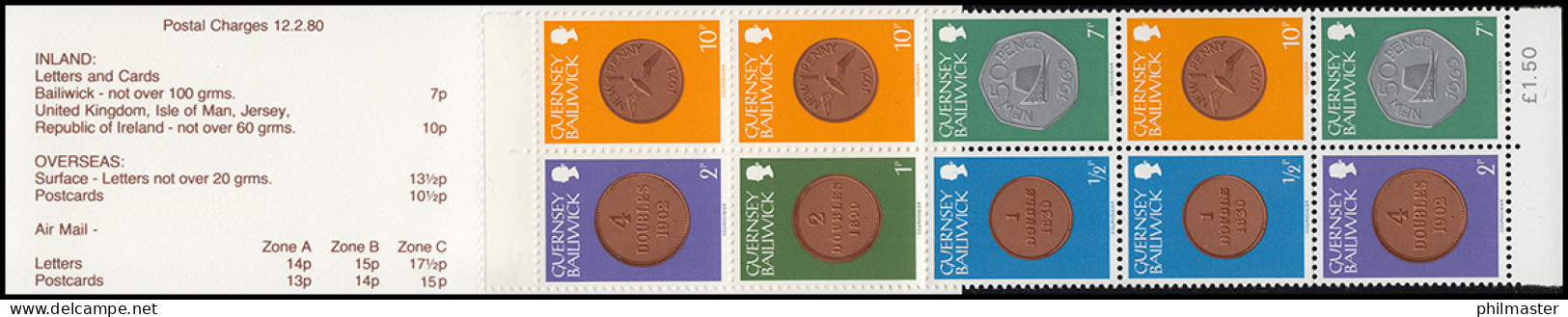Guernsey Markenheftchen 13 Münzen Heftchenblatt 13 Castle Cornet Siena 1980, ** - Guernesey
