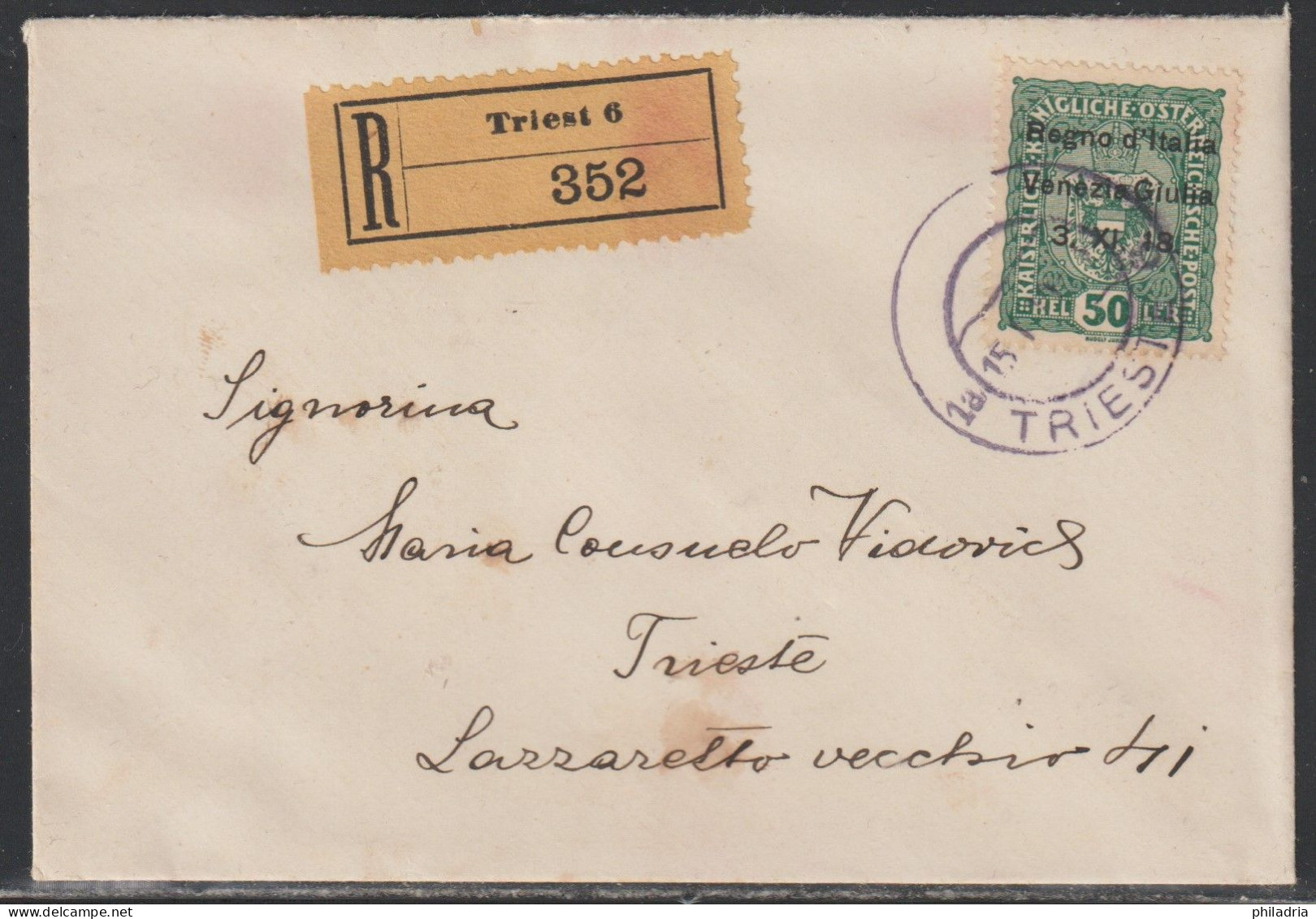 Triest 6, 1919, Registered Cover Franked With 50 Cent. - Vénétie Julienne