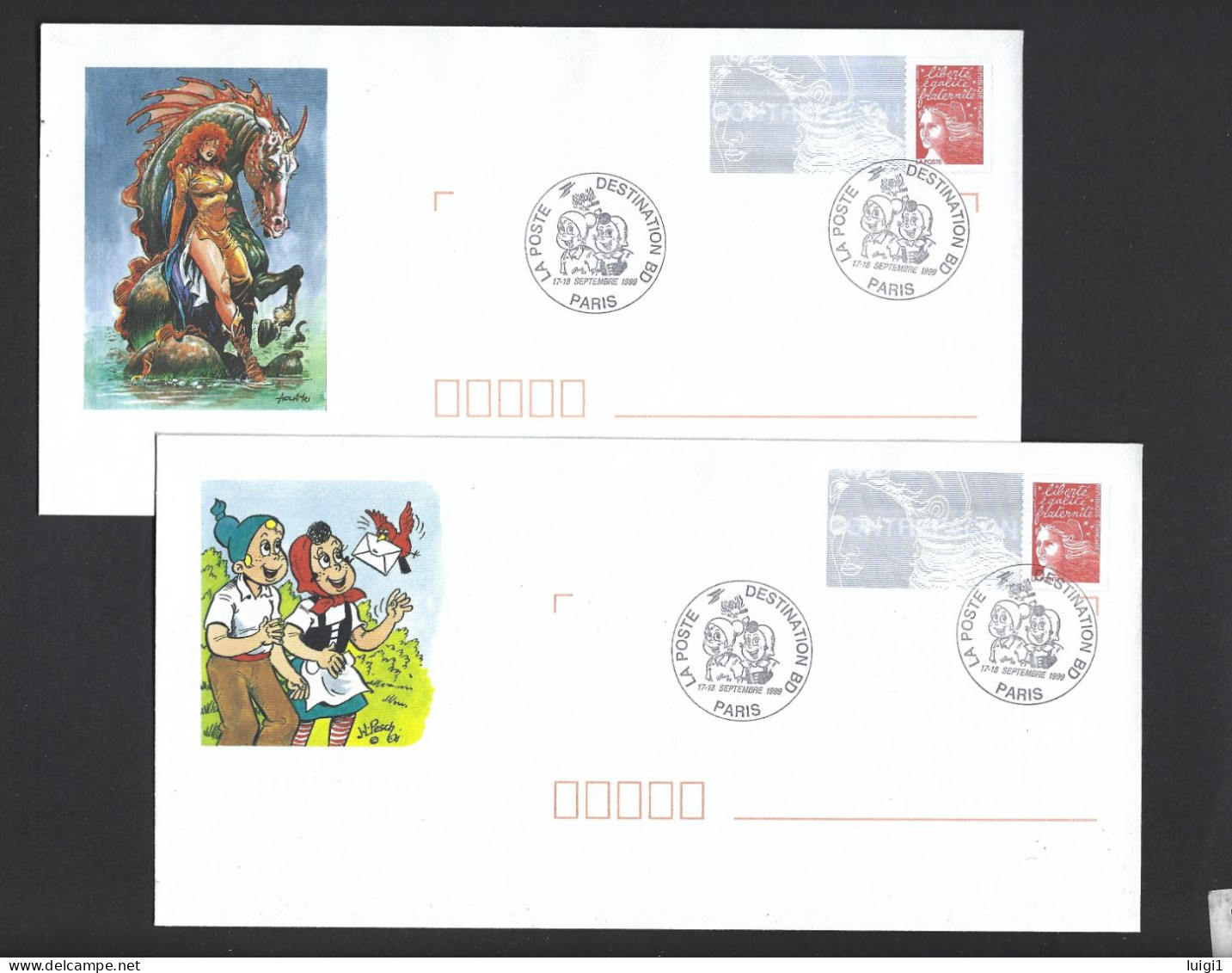 LUQUET LA POSTE 1997 - 5 Entiers Repiqués " Destination BD " Y&T N° 3083-E2 - TVP Rouge. Type 1 - 2 Bandes PHO. Neufs. - PAP : Bijwerking /Luquet