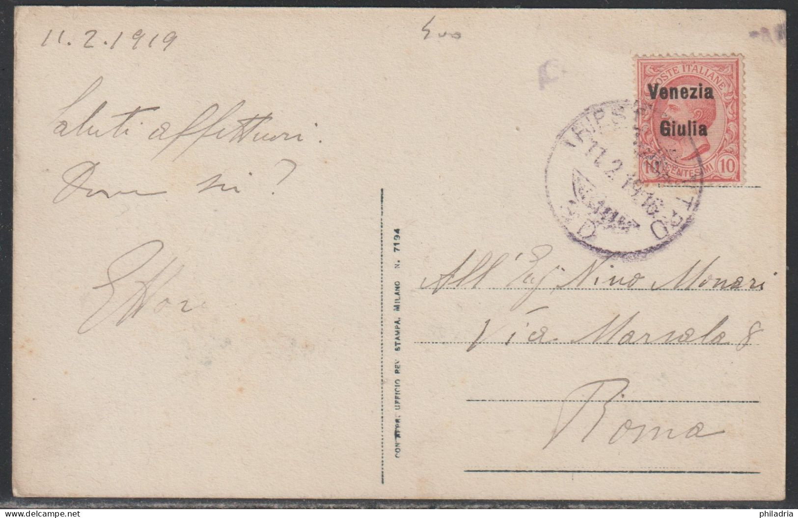 Triest, 1919, Picture Postcard, Franked With 10 Cent. - Vénétie Julienne