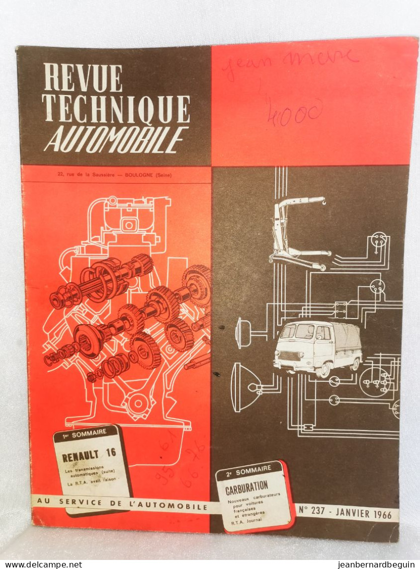 Revue Technique Automobile Originale Janvier 1966  Numero 237  Renault 16 - Auto