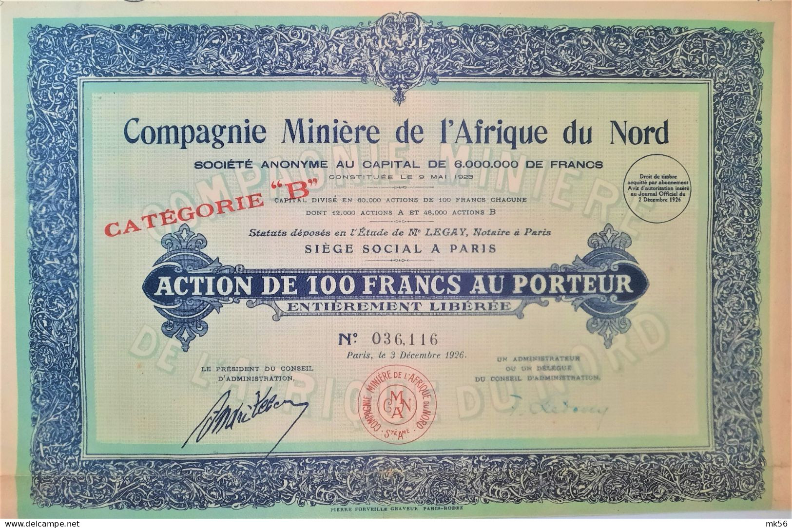 Cie Minière De L'Afrique Du Nord - 1926 - Paris - Afrique