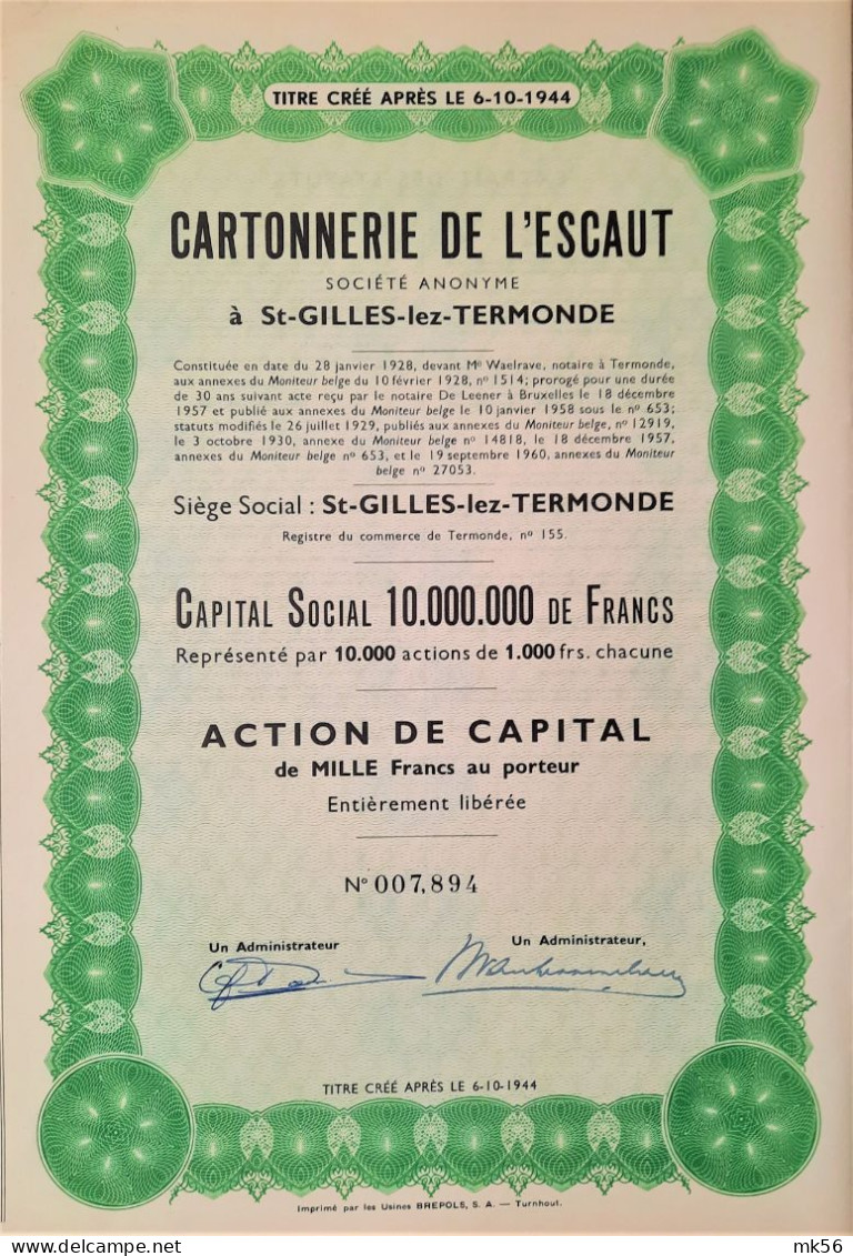 S.A. Cartonneries De L'escaut  à St- Gilles-lez-Termonde  - 1957 - Industry