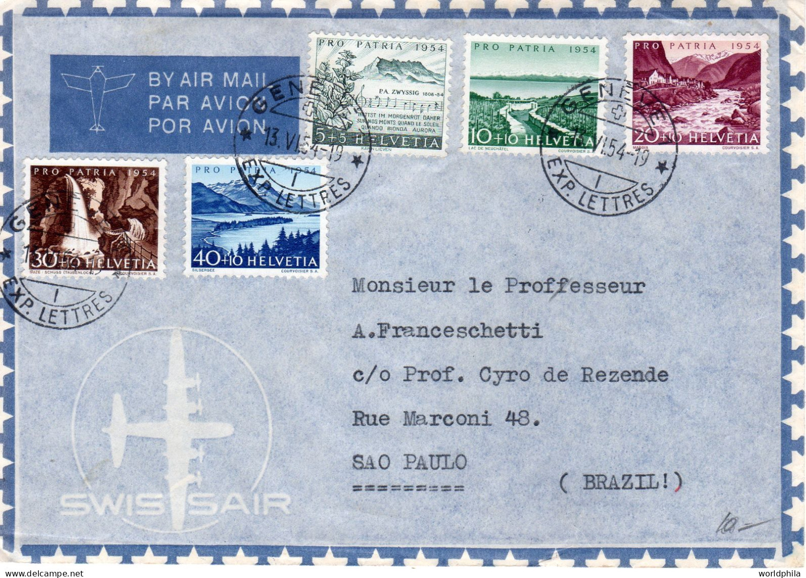 Switzerland / Suisse / Schweiz-Brazil 1954 Full Set Pro Patria Brief / Cover. - Lettres & Documents