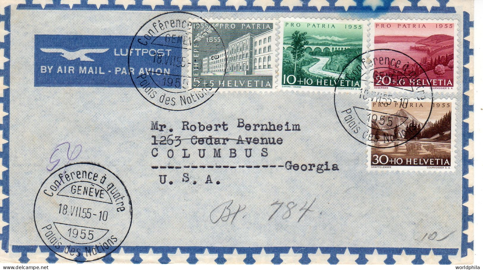 Switzerland / Suisse / Schweiz-USA 1955 Part Set Pro Patria Brief / Cover. - Brieven En Documenten