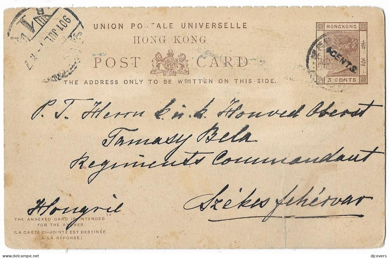 Hong Kong 1901 Hand Painted 4c/3c Postal Stationery Card To Hungary - Briefe U. Dokumente