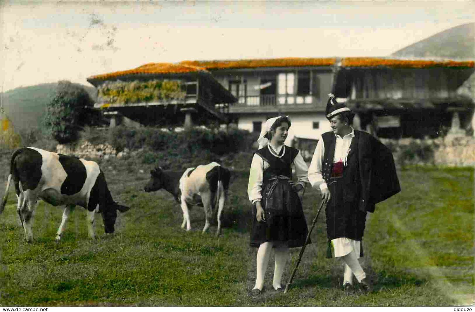 Espagne - Asturia - Folklore Astur - Cortejando - Animée - Folklore - Scène Et Types - Vaches - CPSM Format CPA - Voyagé - Huesca