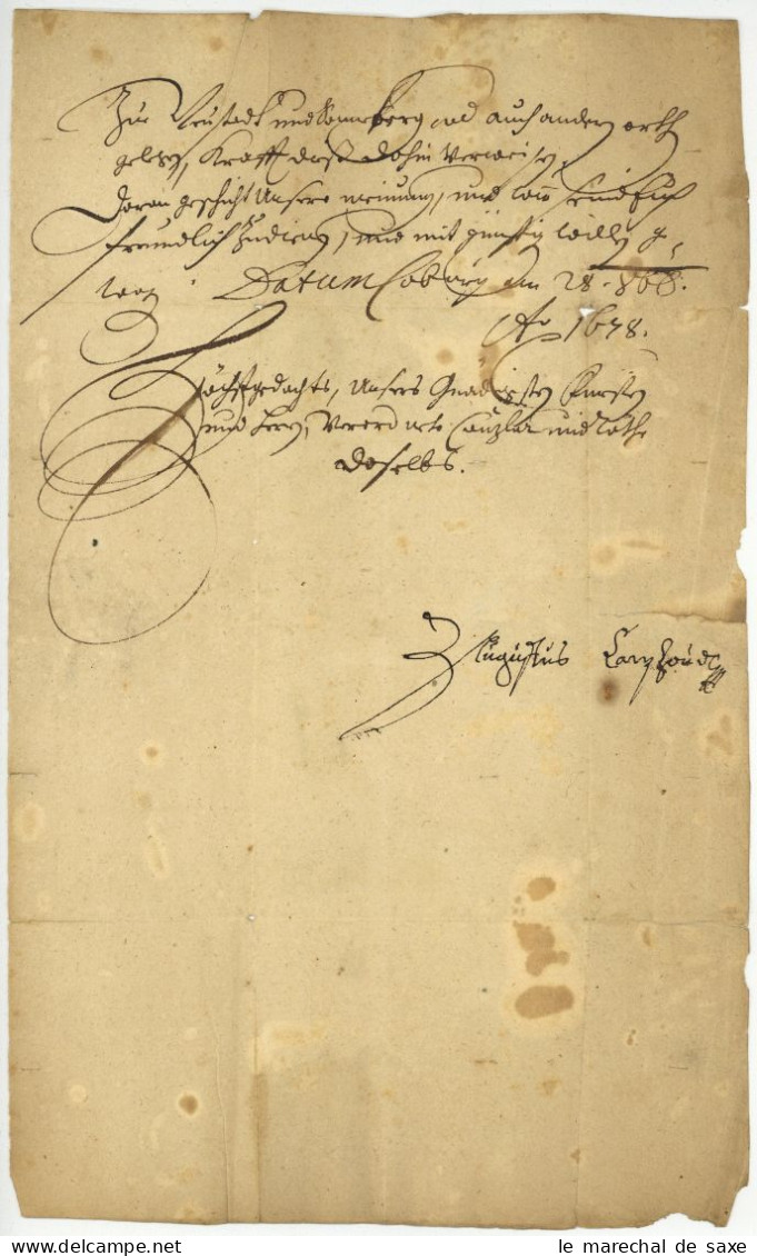 Coburg 1678 August Carpzov (Colditz 1612 + Cob. 1683) Staatsmann Westfälischer Friede Münster 1648  Autograph - Historische Personen